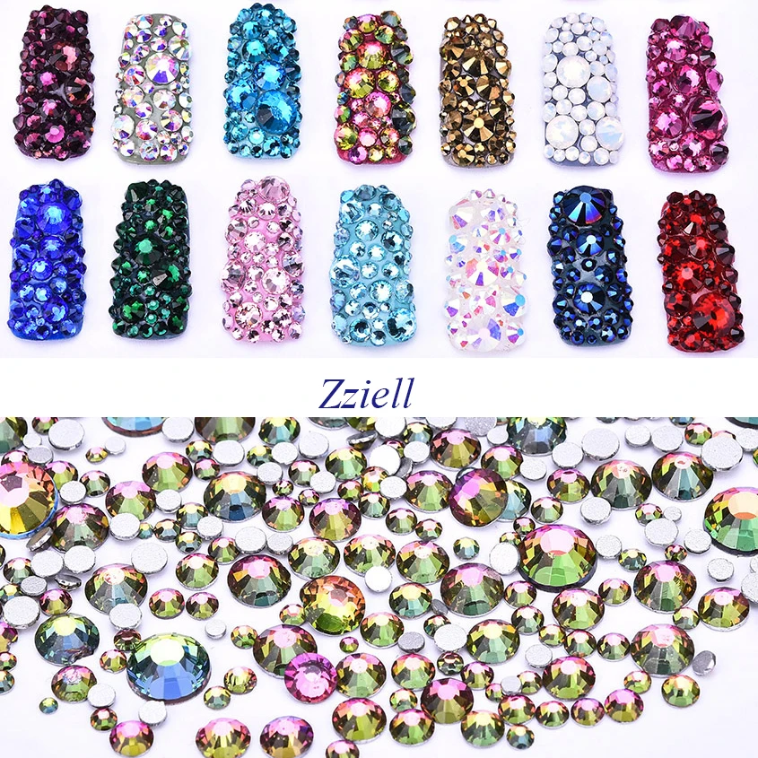 Zziell SS3-SS30 разноцветные стеклянные стразы SMC с клеем для дизайна ногтей, чехол для телефона, украшения