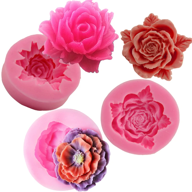 

3PCS/SET Rose Flower Silicone Molds Form Cake Soap Mold 3D Fondant Cake Chocolate Candle Moulds Clay Resin Kitchen Accessories