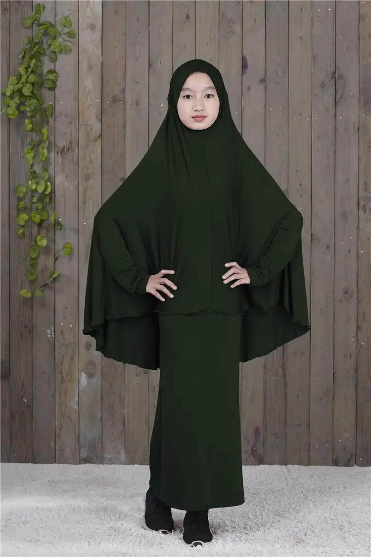 Dark Green Abaya/длинное мусульманское платье-хиджаб Maxi для девочек; комплект одежды для молитвы в мусульманском стиле; Рамадан; Бурка; костюмы для детей с полным покрытием; новое арабское платье - Цвет: Dark Green