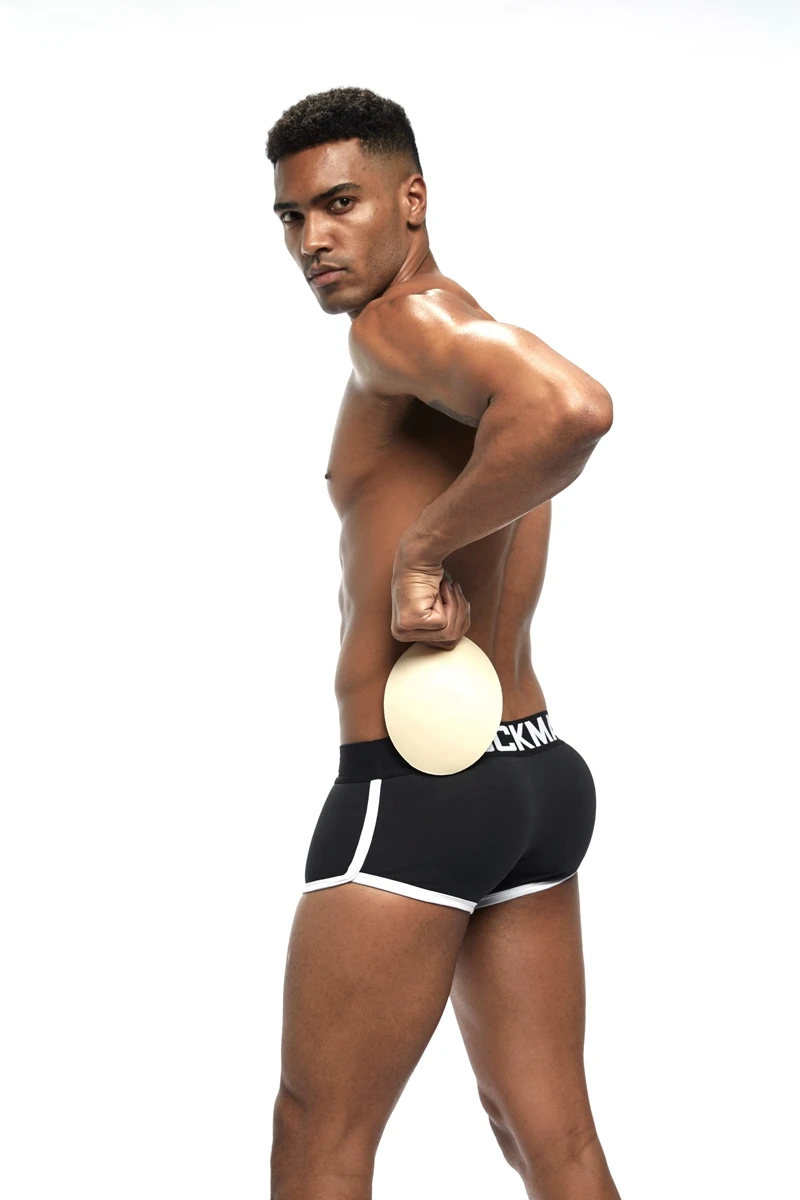 JOCKMAIL, 2 шт./лот, для движения, с подкладкой, мужское нижнее белье, боксеры, спереди, для бедер и ягодиц, сексуальные, для геев, пуш-ап, чашка, усиление выпуклости, белый, черный