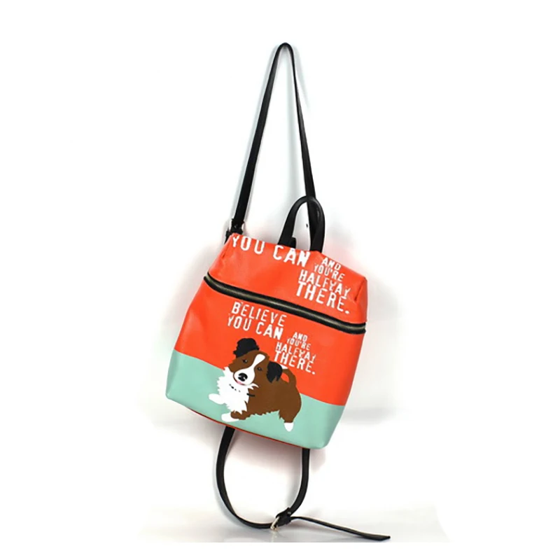 27*28*11cm Cute Puppy Dog Paneled Day Pack Soft 100% Real Cowhide Casual School Women Genuine Leather Shoulder Bag A317 | Багаж и сумки