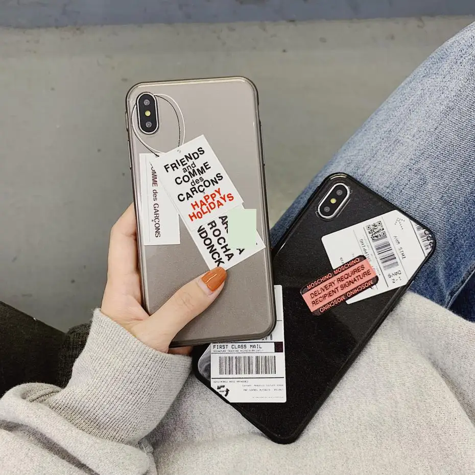 Ins Japan clothes MUJI label мягкий чехол для телефона iphone 7 8 6 6S plus 11 Pro X XR XS MAX матовый Силиконовый чехол для пары девушек
