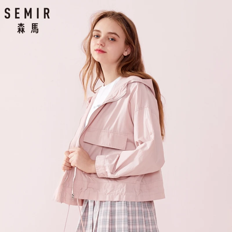 SEMIR/Женская хлопковая куртка с капюшоном на молнии Женская карманами шнурке для