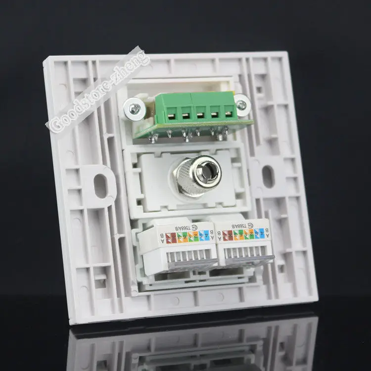 Настенная пластина 4 порта 2 CAT5E сетевая LAN и один порт ТВ розетка 3RCA AV панель