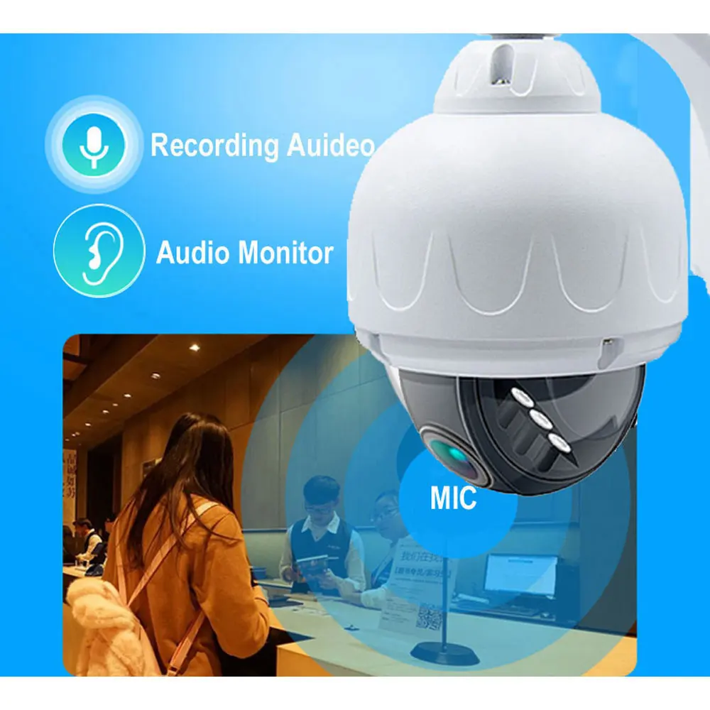 

5MP Wireless IP WiFi Mini PTZ Outdoor Security Speed Dome Camera 5X Zoom Auto Focus Built-in MIC Speaker add 128G TF Card