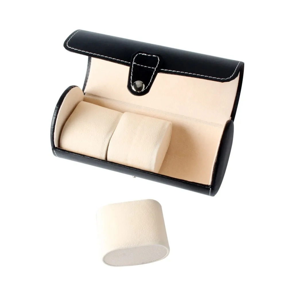 Черный цилиндрический Дорожный Чехол для часов с 3 отделениями кожаный держатель