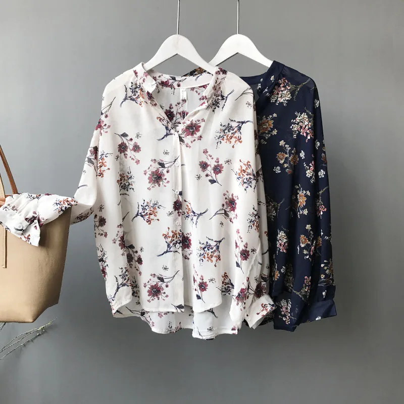 Женская блузка с цветочным принтом Повседневная Свободная длинная рубашка