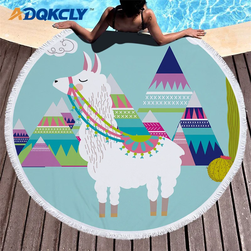 ADQKCLY милый дизайн Альпака круглый пляжное полотенце Toalla с кисточками микрофибра