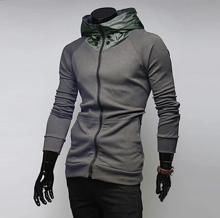 Gray Green 2014Top Brand New Winter Men Hoodies Zipper High Collar Fleece Wool Coat Korean Solid Mens Sweatshirts AX279 M-XXL | Мужская