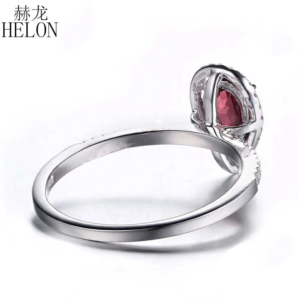 HELON Solid 14 k, белое золото, Классическая груша, огранка 7X5 мм, 0.63ct, турмалин, натуральные бриллианты, обручальное кольцо для женщин, ювелирные украшения