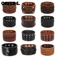 obsede fashion wide genuine leather bracelet for men brown wide cuff bracelets bangle wristband vintage punk male jewelry gift