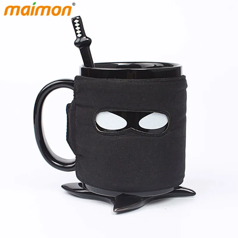 Крутая кружка с изображением ниндзя черная маска керамическая для чая кофе мечом