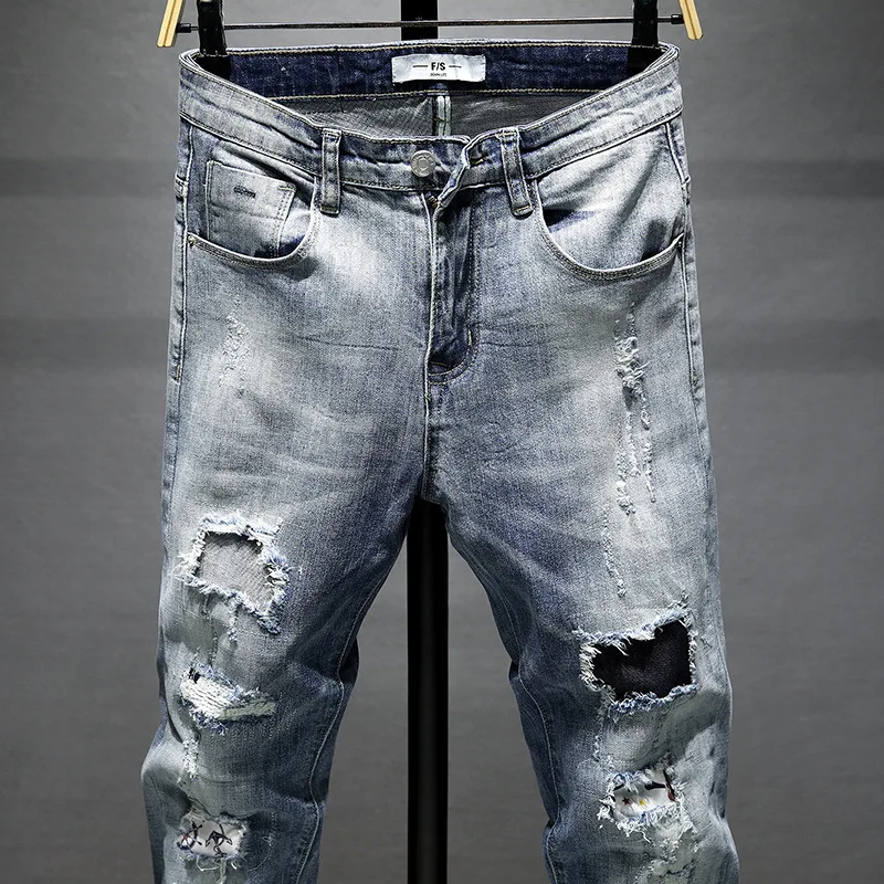 Джинсы мужские рваные стрейчевые скинни потертые брюки в стиле хип хоп модные