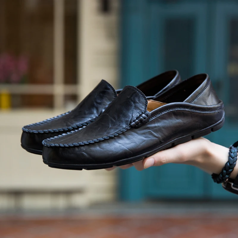 Men Shoes Genuine Leather Moccasin Loafers Designer Slip On Flat Boat Male Classical Chaussure Homme Size 37-47 | Обувь