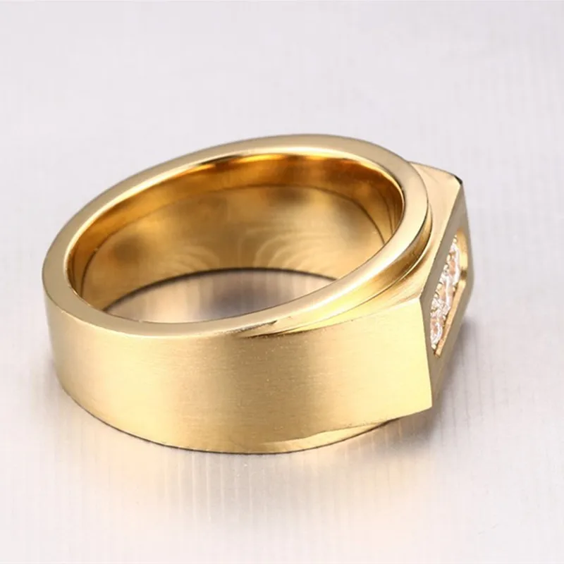 Нержавеющая сталь три CZ алмаз обручальное кольцо золото 18K покрыло обручальные