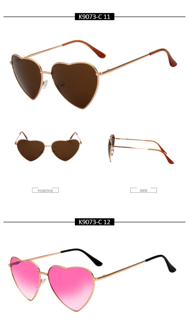 Kehu Новая мода сердце форме многокрасочный очки солнцезащитные женские металлические Светоотражающие Модные солнцезащитные очки Мужчины зеркало новые k9073