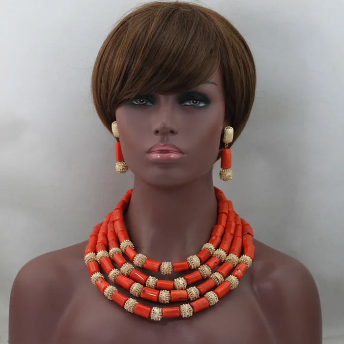 В африканском стиле/в нигерийском стиле Новое 4 ряда оранжевый добавить золотой