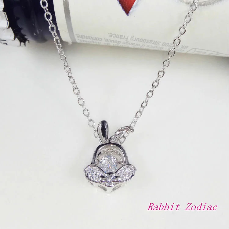 Лучшее качество, 925 серебро,, 12 кристаллов зодиака из Swarovski, подвеска, ожерелья для женщин, счастливое число, хорошее ювелирное изделие - Цвет камня: rabbit