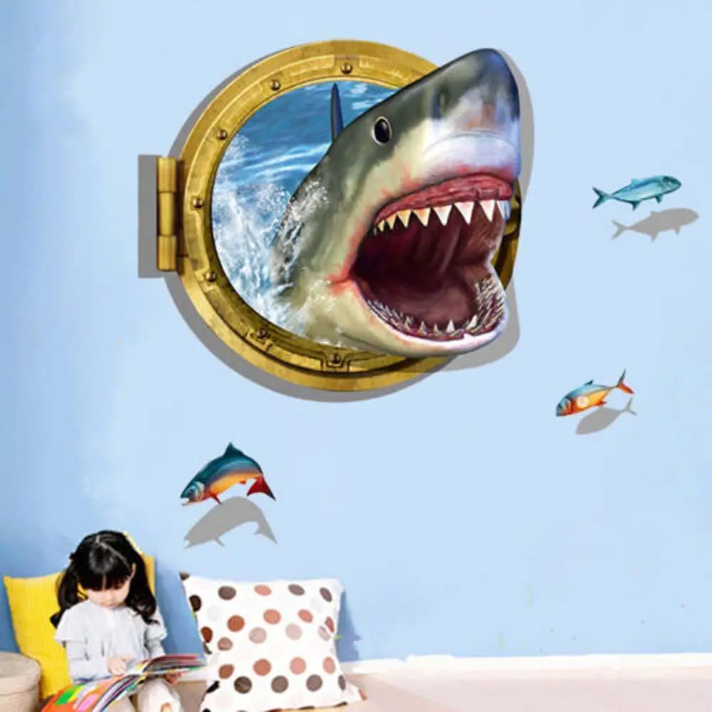 Ванная комната 3D подводный Животные Наклейки на стены наклейки для туалета Акула