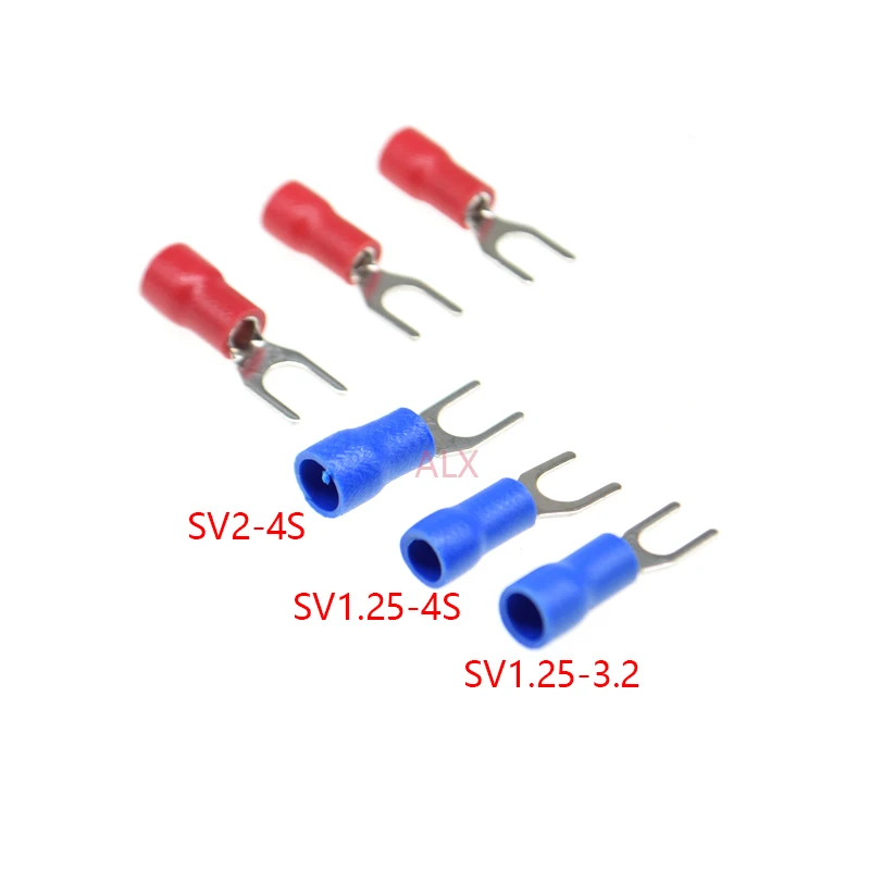 100 шт. SV1.25-3/4 SV2-3/4 красный синий Furcate spade терминалы кабель Вилка разъема типа предварительно ОБЖИМНАЯ Изолированная клемма SV 1,25 2