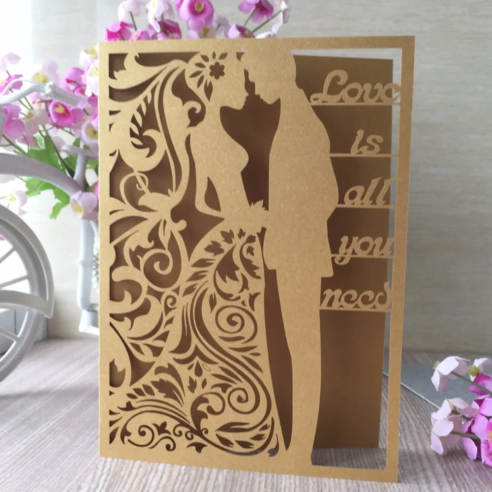 

100Pcs/Lot Delicate Carved Pattern Invitation Card Event&Party Supplies Romantic Wedding Invitation Card
