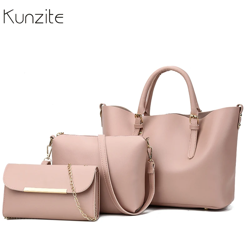 3Pcs/Sets Women Handbags Leather Shoulder Bags Female Large Capacity Casual Tote Bag Bucket Purses And Sac A Main Femme | Багаж и сумки