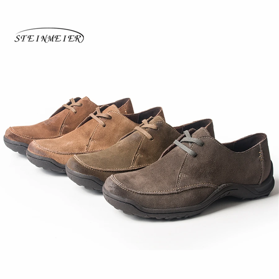 Men Genuine cow suede leather brogue men flats shoes handmade vintage casual oxford for grey brown | Обувь