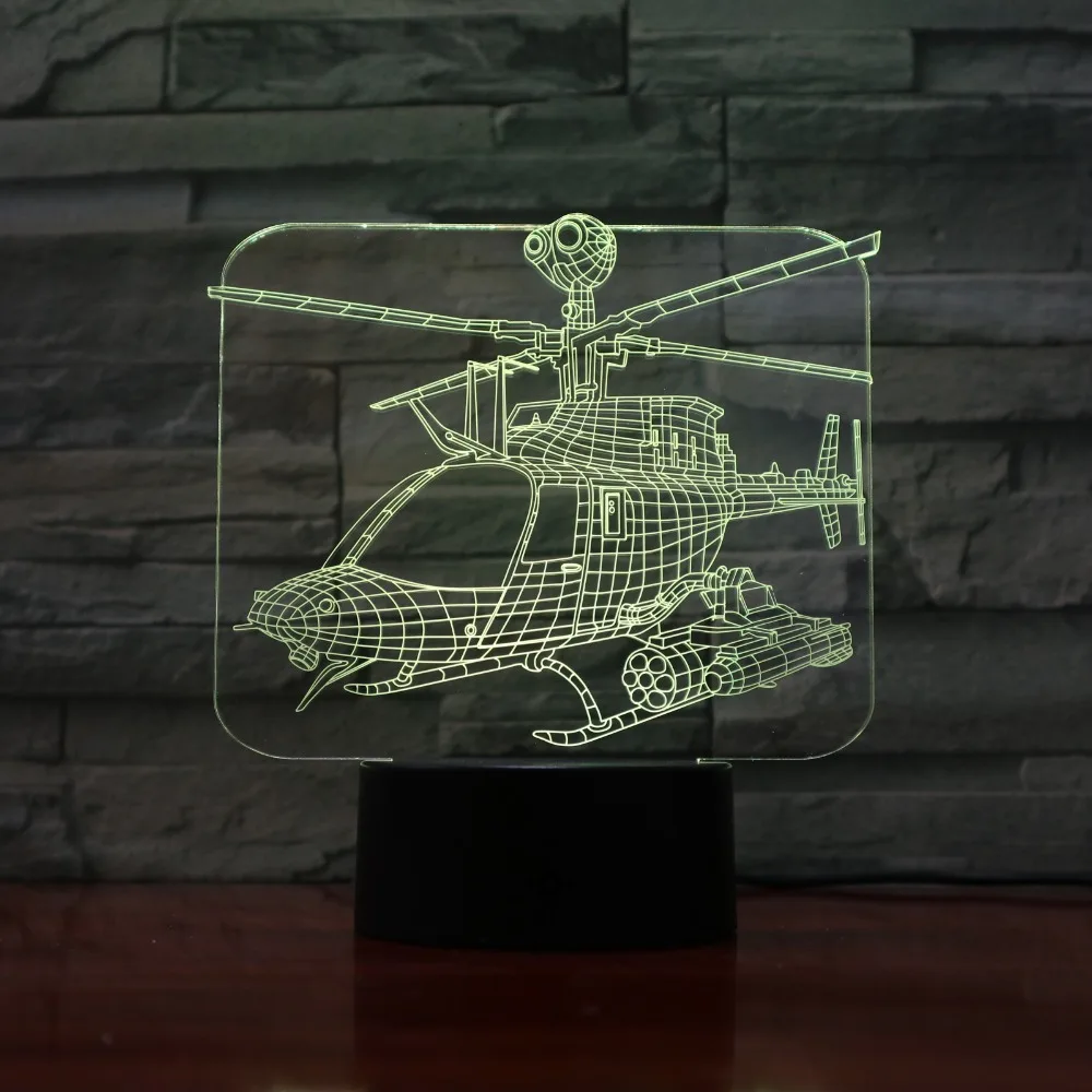 Вертолет 7 цветов Изменение Ночная Атмосфера свет 3D настроение Touch лампа домашнего декора Дети Подарочные 3D-1143
