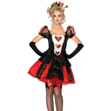 Halloween Women Alice Red Queen Costume Evil Naughty Queen of Heart Fantasia Party Cosplay Outfit Uniform