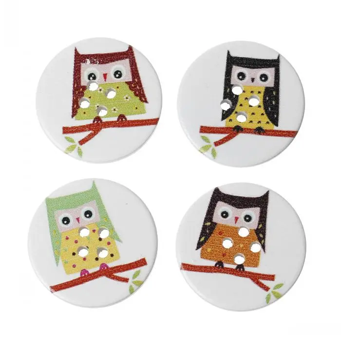pop Wood Painting Sewing Buttons Scrapbooking Round 4 Holes Mixed Color Owl Halloween Pattern 3cm Dia 50PCs | Дом и сад