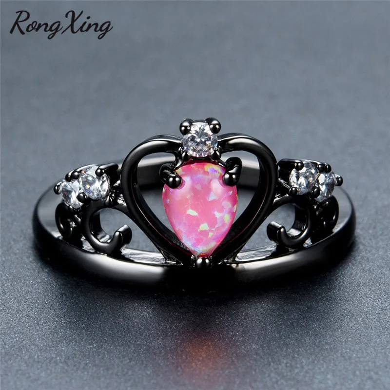 Женское кольцо с короной и розовым огненным опалом| |