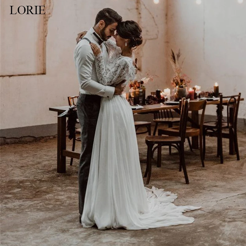 LORIE Свадебное платье из двух частей кружевной топ и шифоновая юбка свадебное с