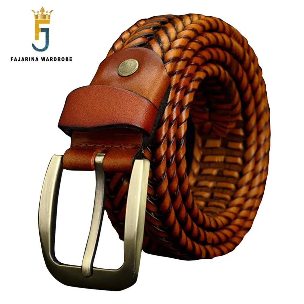 FAJARINA Unisex Fashion Design High Quality Weave Cow Skin Leather Retro Styles Decorative All-match Cowhide Belts N17FJ142