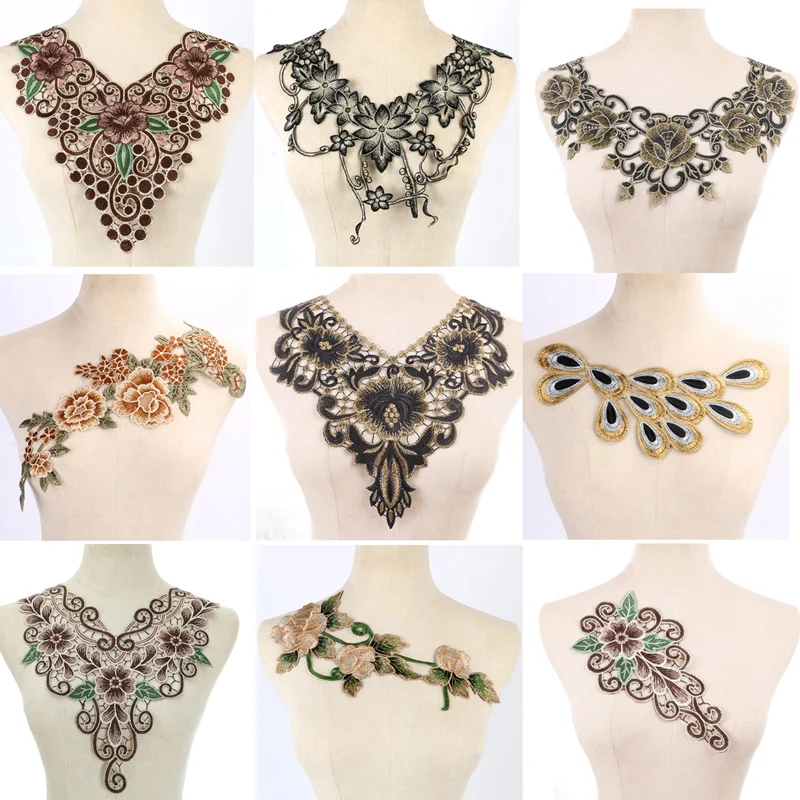 Новинка 1 вышитые кружевной воротник Кружевная аппликация на мотив патчи