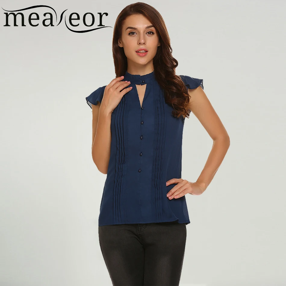 Meaneor Новая блузка рубашки для женщин короткий рукав передняя пуговица летняя