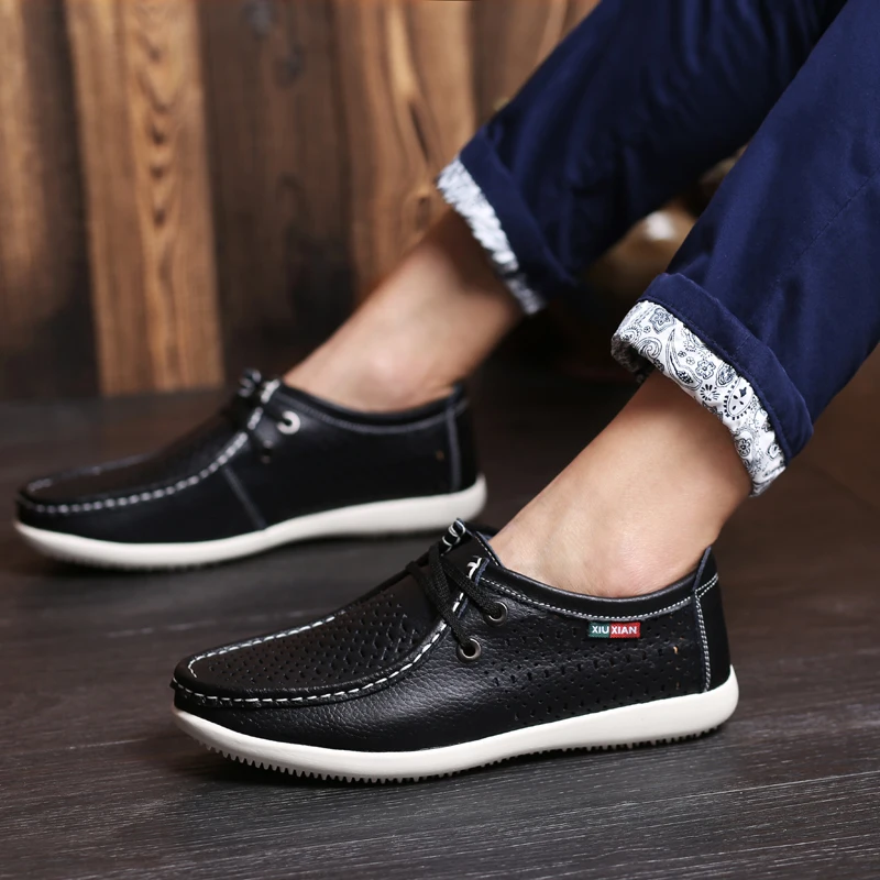 Luxury Brand Men Casual Shoes Genuine Leather Mesh Loafers British Style Breathable Flats Soft Summer Driving | Обувь