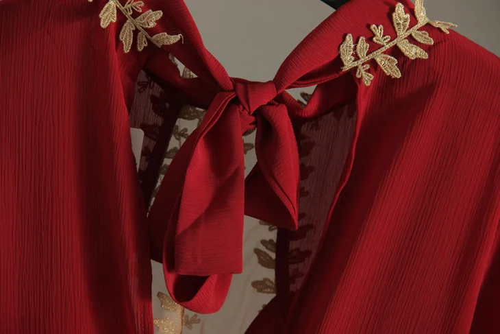 Лето 2017 г. женщины красный лук Lace Up О образным вырезом с Сетчатое платье пикантные