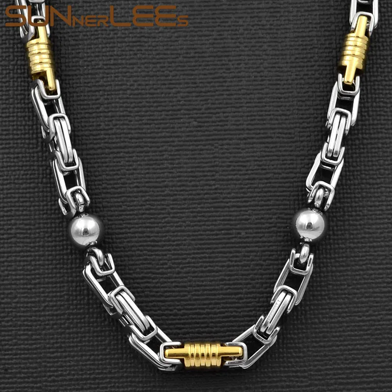 Buy SUNNERLEES Jewelry Stainless Steel Necklace 6mm Geometric Byzantine Link Chain Silver Color Gold Plated Men Women SC53 N on
