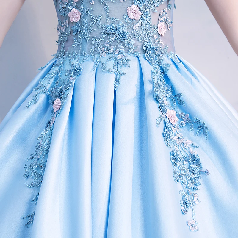 JaneVini Charming Sky Blue Puffy Quinceanera Dresses Plus Size Ball Gown 2019 Scoop Neck Satin Appliques Beaded Sweet 16 Dress | Свадьбы и