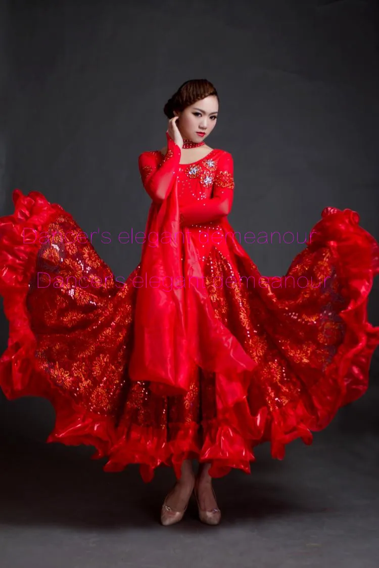 Костюмы для бальных танцев старшая вышивка с длинными рукавами бальное платье