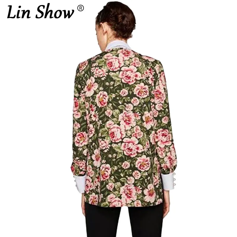 Linshow зеленый с цветочным принтом Для женщин S Топы корректирующие и Блузки для