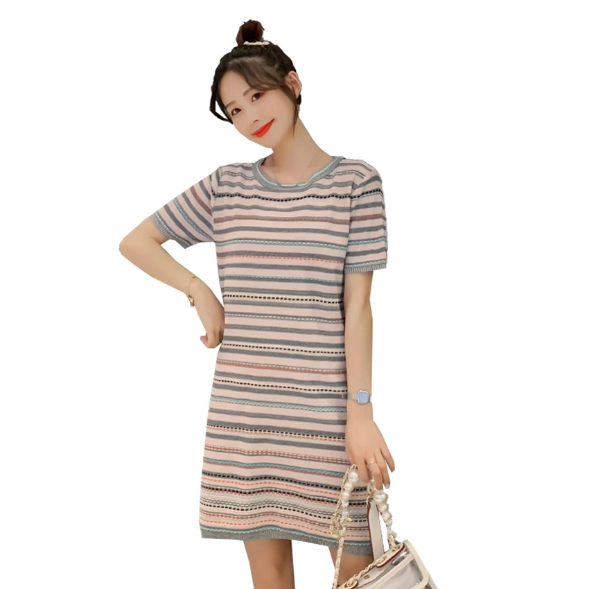New Maternity Dress Summer Knit Korean Fashion Striped Pregnancy Skirt | Мать и ребенок