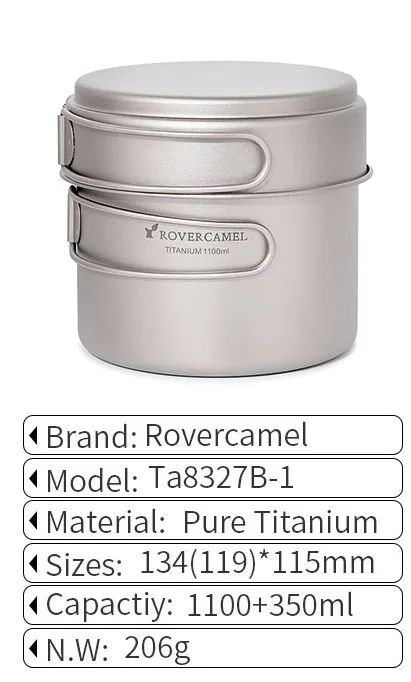 Ta8327B-1-RC Rover Camel 0.9L/1,1 lttitanium кастрюля+ 350 мл кастрюля Сверхлегкая походная посуда для пикника Кастрюля со сложенной длинной ручкой - Цвет: Ta8327B-1-RC