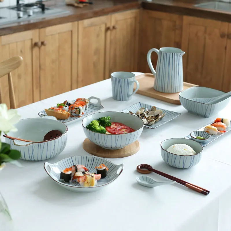 Yilala Керамика блюд синий и белый пластины блюдо для ужин Винтаж лапши миска