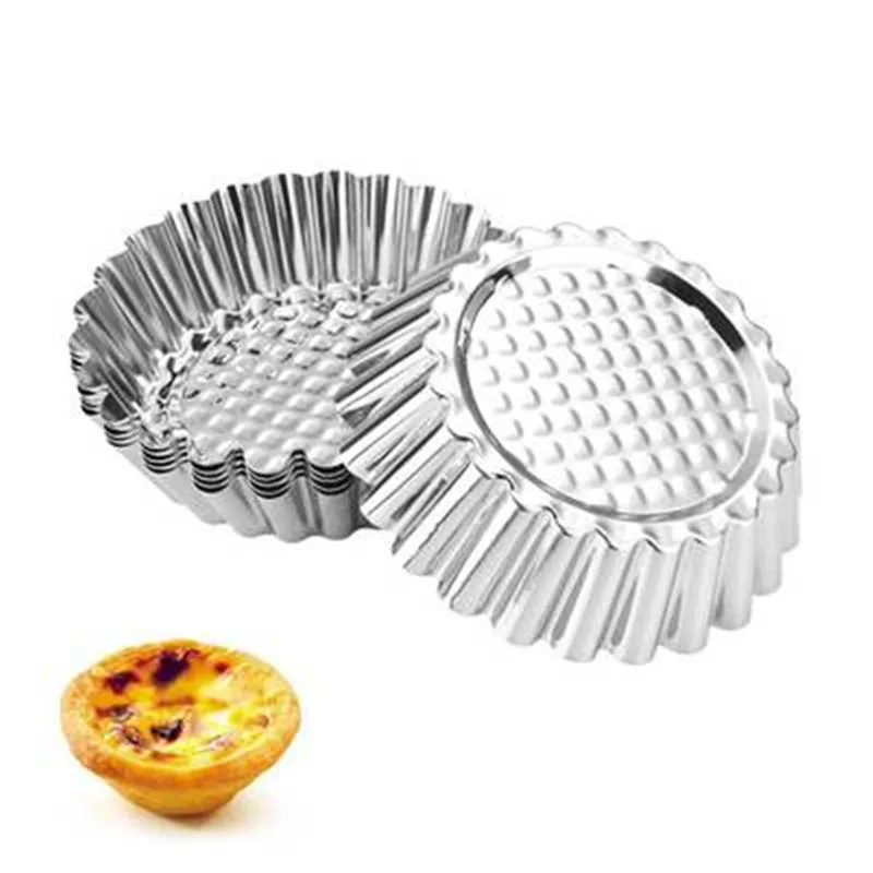 

5/10pcs Silver Stainless Steel Cupcake Egg Tart Mold Reusable Cookie Pudding Mould Nonstick Pastry Muffin Baking Tartlets Pans