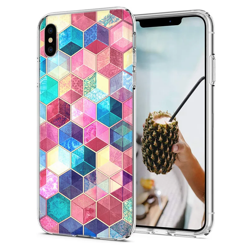 Мягкий чехол для телефона iPhone X XS XR чехлы из ТПУ цветной цветочный пейзаж узор Fundas