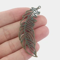 20pcs vintage bronze patina large tone open leaves charms feather pendants diy necklace findings jewelry 65x20mm