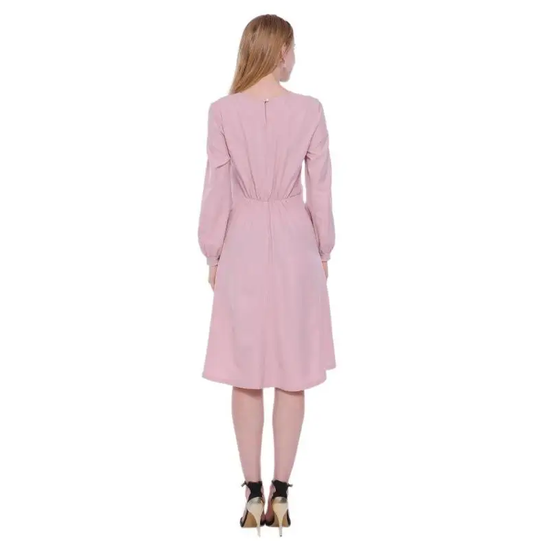 Autumn Winter Long Sleeve Casual Dresses Girl Women 2018 Puff Blue White Pink Midi Party Swing Dress Clothes | Женская одежда