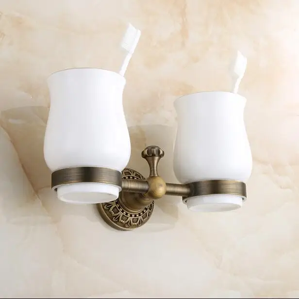 Латунный античный коричневый двойной держатель стакана тамлера зубной щетки