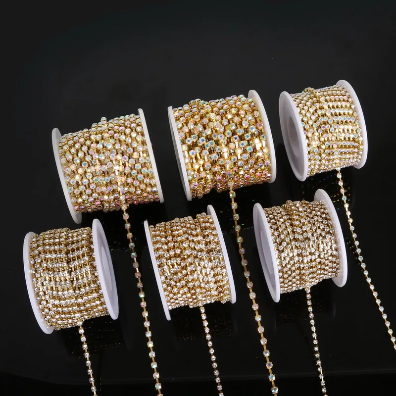 10 ярдов/рулон никелевых бусин стразы цепочка медный коготь с прозрачным/белым